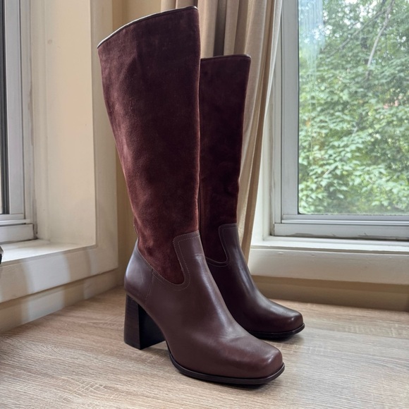 New Reformation Frederique Knee High Boot Heeled Leather Oak Suede 8.5 - Picture 5 of 14